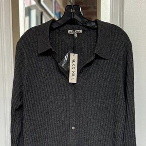 NWT Alex Mill Alice Button Front Rib Knit Midi Dress, XL, Charcoal